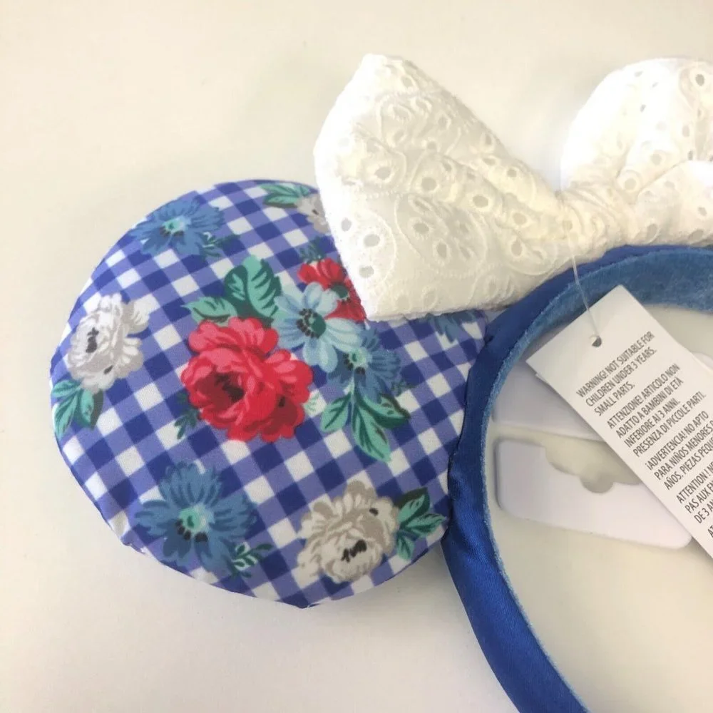 Disney Parks Gingham Cottage Flower Checkered Minnie Mouse Ears Headband - NEW - Picture 2 of 2